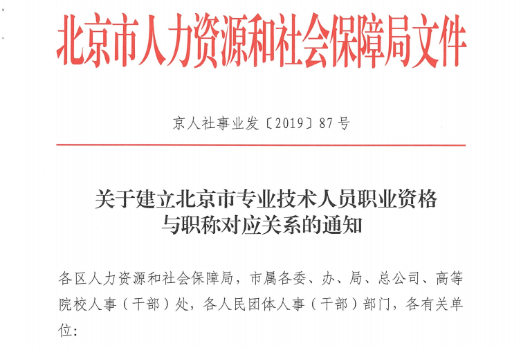 关于建立部分专业技术人员职业资格与职称对应关系的通知