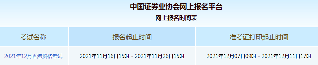 2021年中国香港证券从业资格考试准考证打印